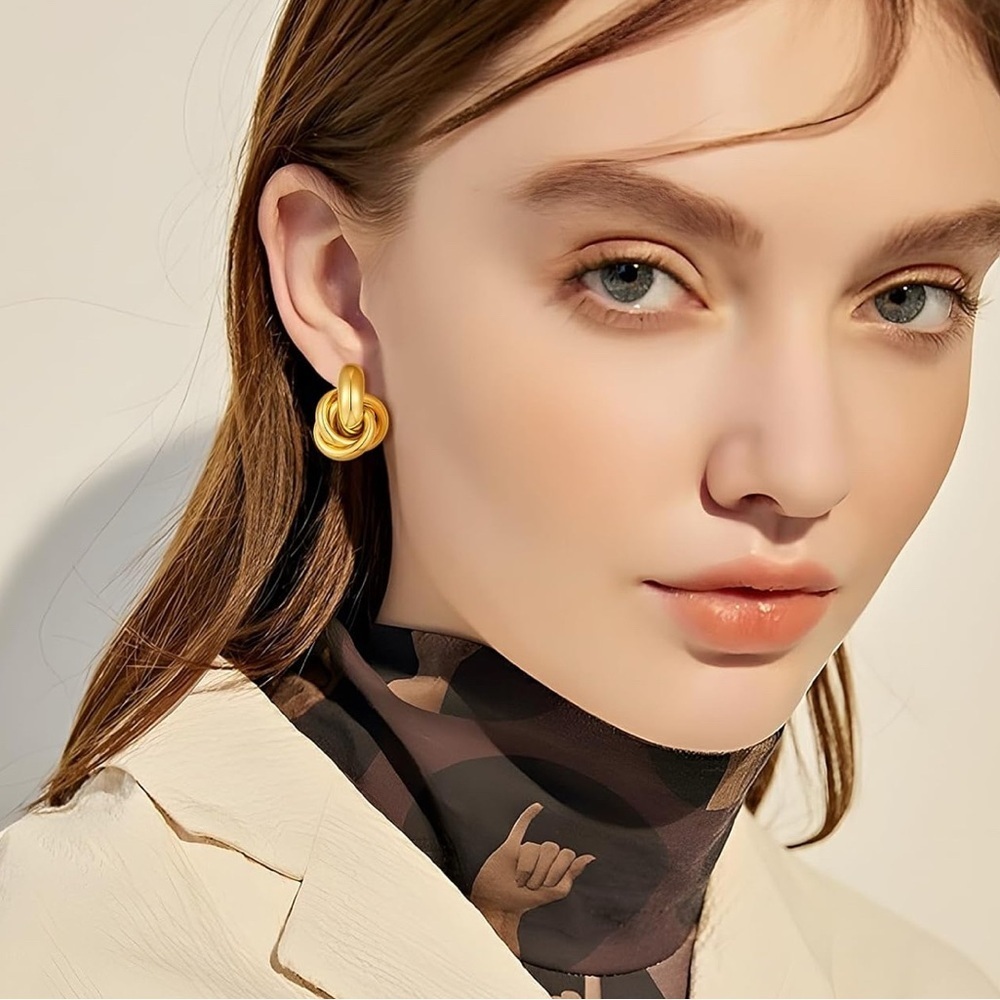 Gold Knot Earrings Drop Women Jewelry Twisted Stud Link